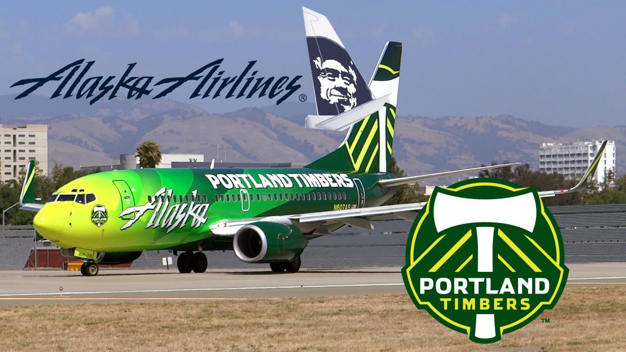 Alaska Airlines 737-790 N607AS Portland Timbers Takeoff from San Jose International Airport