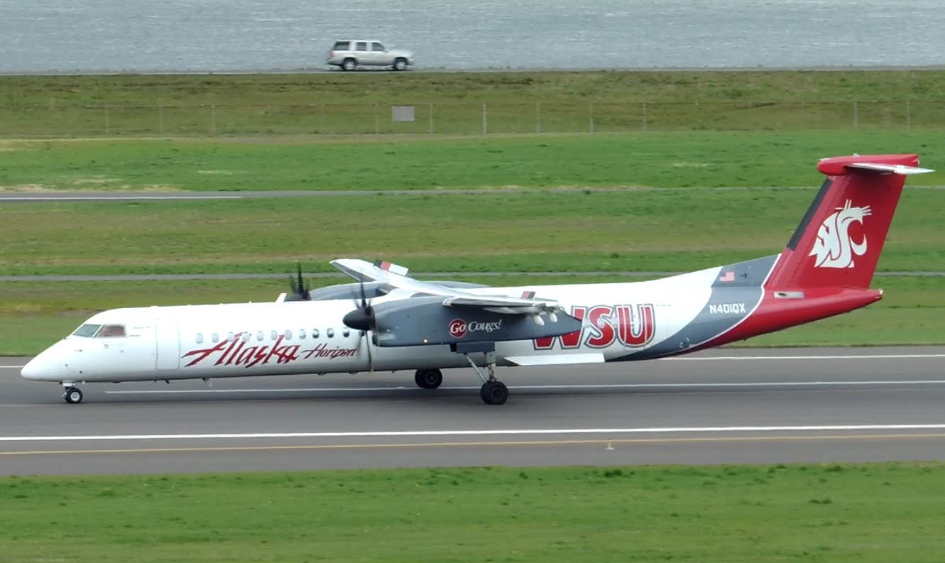 Alaska Airlines (Horizon Air) Bombardier DHC 8 Q400 WSU Livery [N401QX] landing in PDX