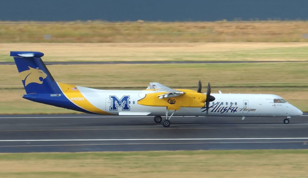 Alaska Airlines (Horizon) Bombardier DHC 8 Q400 Montana State University [N403QX] takeoff from PDX