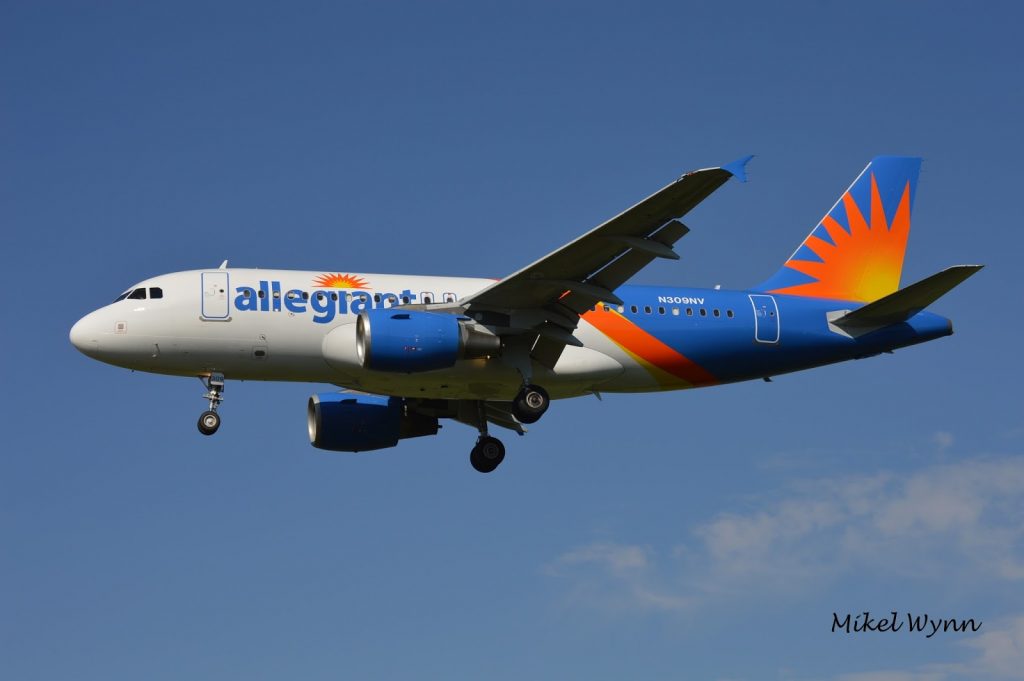 Allegiant Air Airbus A319-111 (N309NV) sporting the airline's new livery on short final for 13 arriving from Oakland as AAY1004 @Mikel Wynn