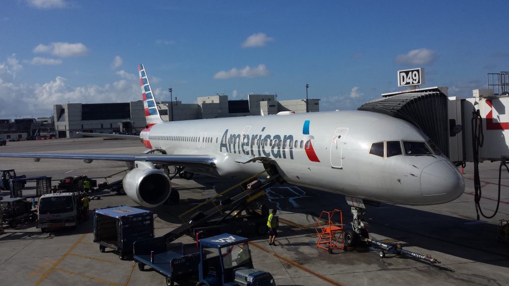American Airlines Boeing 757-200 on gate pushback at Miami International Airport
