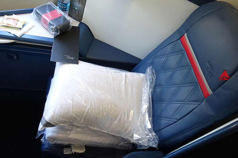 Delta Air Lines Airbus A330-200 Business Class (Delta ONE) Seats with blanket and pillow