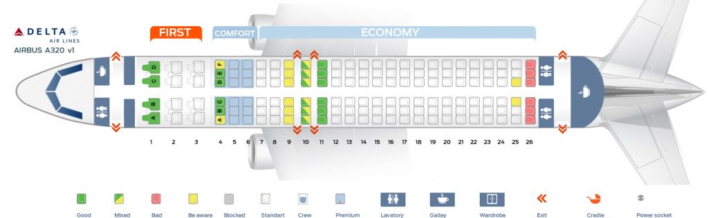 Seat map Delta Airlines Airbus A320-200 ver1
