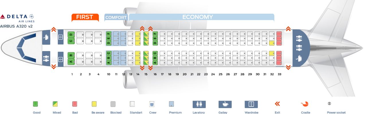 Seat map Delta Airlines Airbus A320-200 ver2