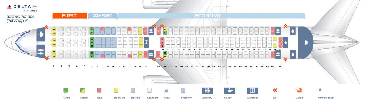 Delta Air Lines Fleet Boeing 767-300 Domestic Routes Seat Maps Pictures