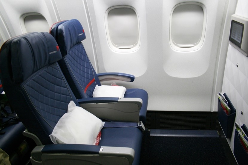 Delta Air Lines Fleet Boeing 767-300ER cabin bulkhead Delta Comfort+ (premium economy) seat photos