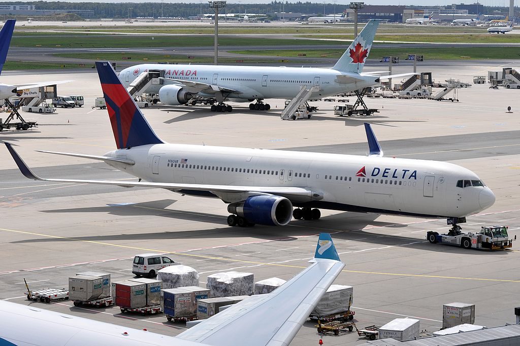 Delta Air Lines Fleet Boeing 767-332ER N1604R cn:serial number- 30180:749 at Frankfurt Airport, Germany