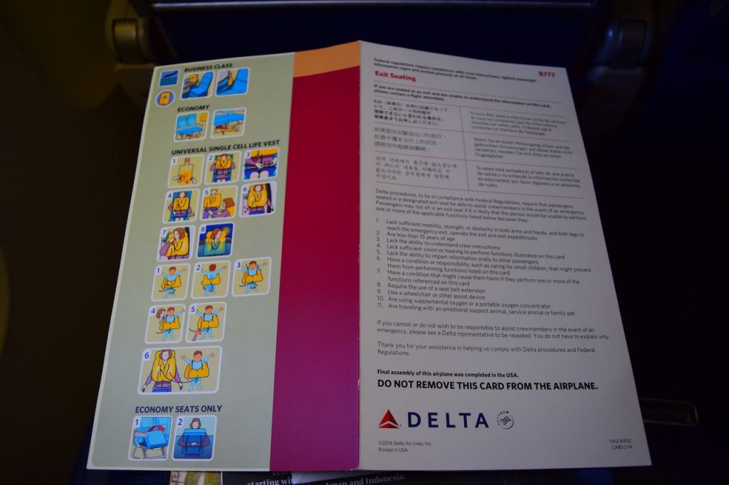 Delta Air Lines Fleet Boeing 777-200ER Premium Economy (Comfort+) safety card photos