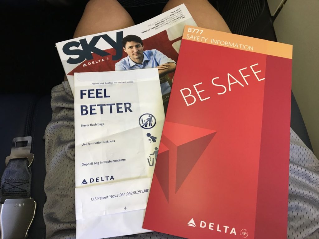 Delta Air Lines Fleet Boeing 777-200LR Main cabin economy class Seatpocket literature photos