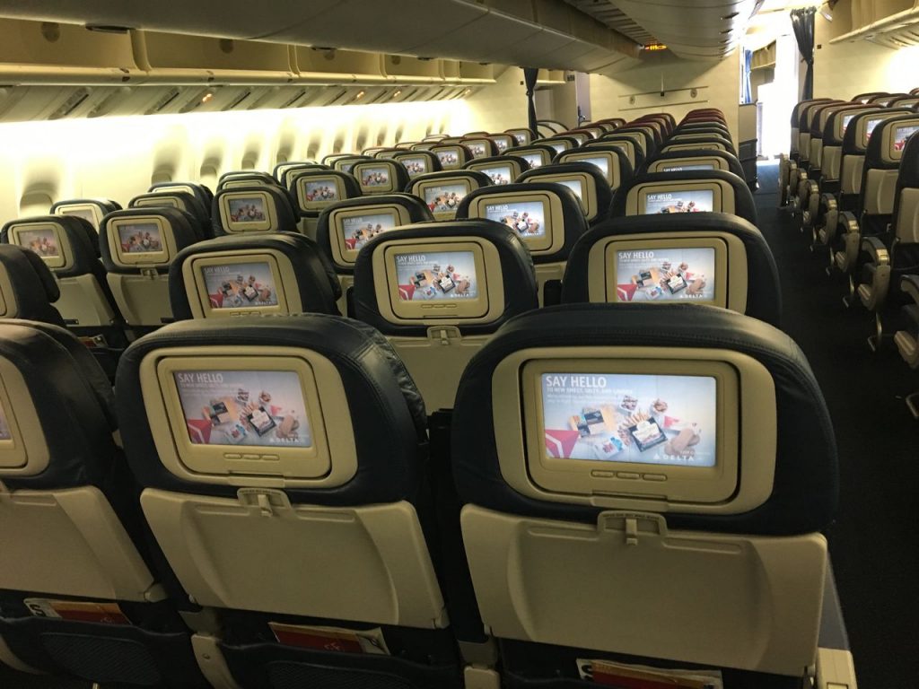 Delta Air Lines Fleet Boeing 777-200LR Main cabin economy class interior design and seats row layout photos