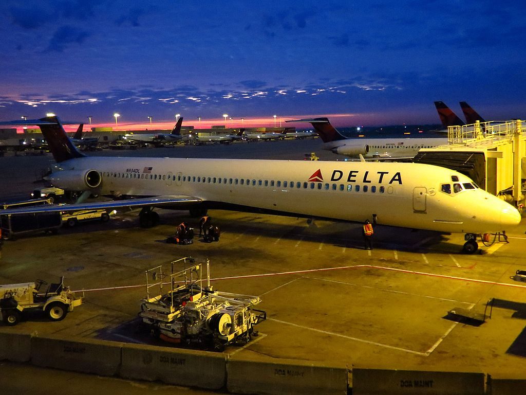 Delta Air Lines Regional Jet Fleet N934DL McDonnell Douglas MD-88 on boarding gate Hartsfield-Jackson Atlanta International Airport