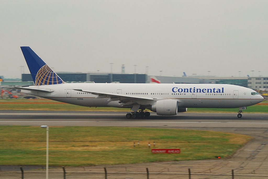 Continental Airlines now United Widebody Aircraft Boeing 777 224ER N37018 at Heathrow Airport IATA LHR ICAO EGLL