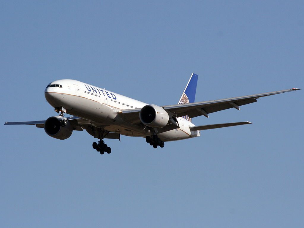 N77019 United Airlines Fleet ex Continental Boeing 777 224ER cnserial number 35547617 on final before landing at Ben Gurion International Airport IATA TLV ICAO LLBG