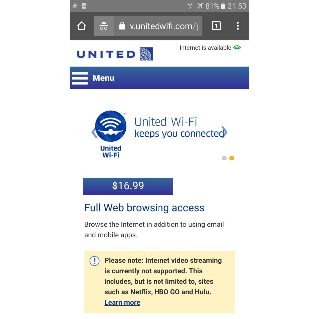 United Airlines Aircraft Fleet Boeing 777 200ER Economy Class Cabin inflight amenities WiFi Internet Services