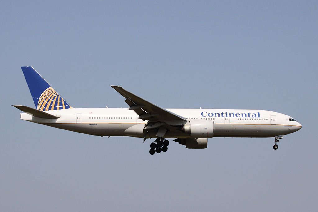 United Airlines Fleet ex Continental B777 200ER N78001 22Gordon M. Bethune22 on final at Narita International Airport IATA NRT ICAO RJAA