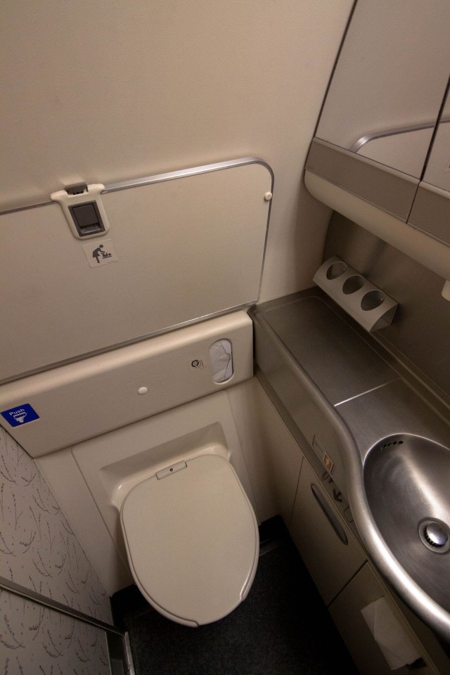 United Airlines Widebody Aircraft Boeing 777 200 regular economy class cabin toilet bathroom lavatory view photos