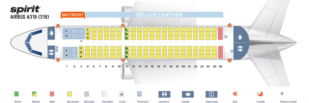 Airbus A319 100 Seating Chart and Seat Map of Spirit Airlines