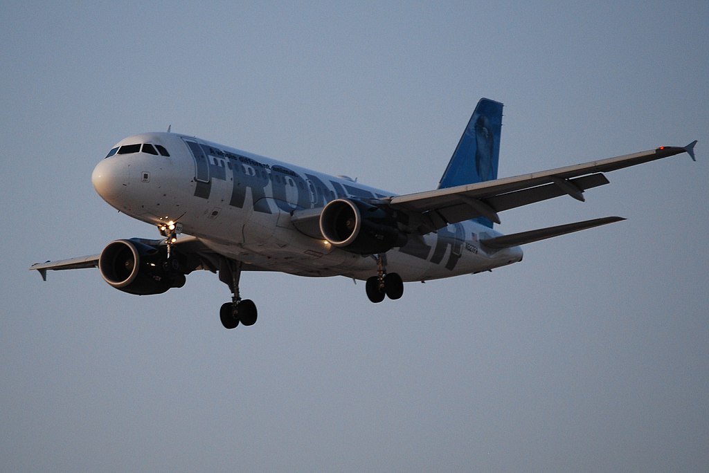 Airbus A319 111 Frontier Airlines Flip the Bottlenose Dolphin N927FR on final at McCarran International Airport