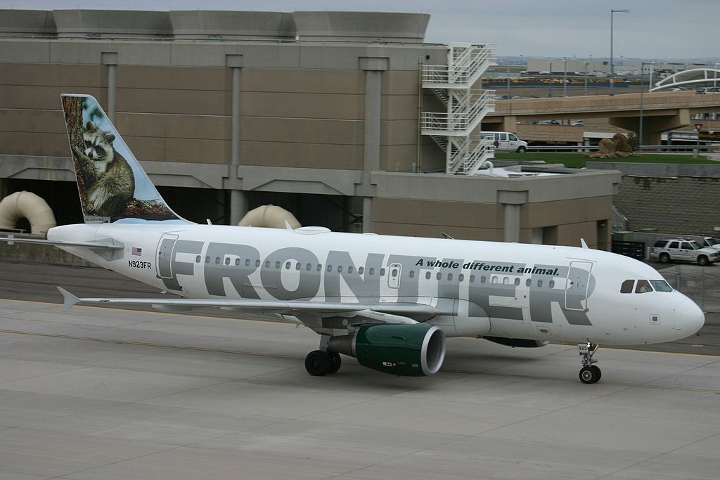 Airbus A319 111 cnserial number 2019 Frontier Airlines Fleet N923FR Rudy raccoon at Denver International Airport