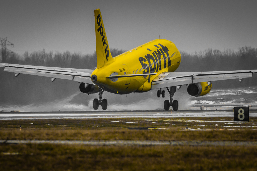 Airbus A319 132 cnserial number 2433 Spirit Airlines N502NK landing at Cleveland Hopkins International Airport