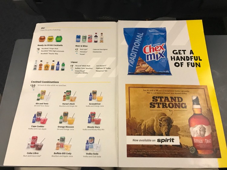 Airbus A320 200 Spirit Airlines Economy Cabin Inflight Buy on Board Services Snacks and Drinks Menu 2