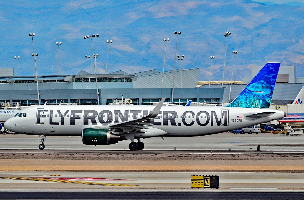 Airbus A320 214w N220FR Finn Frontier Airlines first Sharklet equipped aircraft at McCarran International Airport
