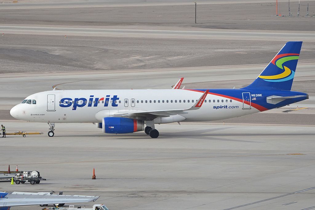 Airbus A320 232w N631NK Spirit Airlines pushing back to depart on flight NKS176 to Minneapolis at McCarran International Airport Las Vegas