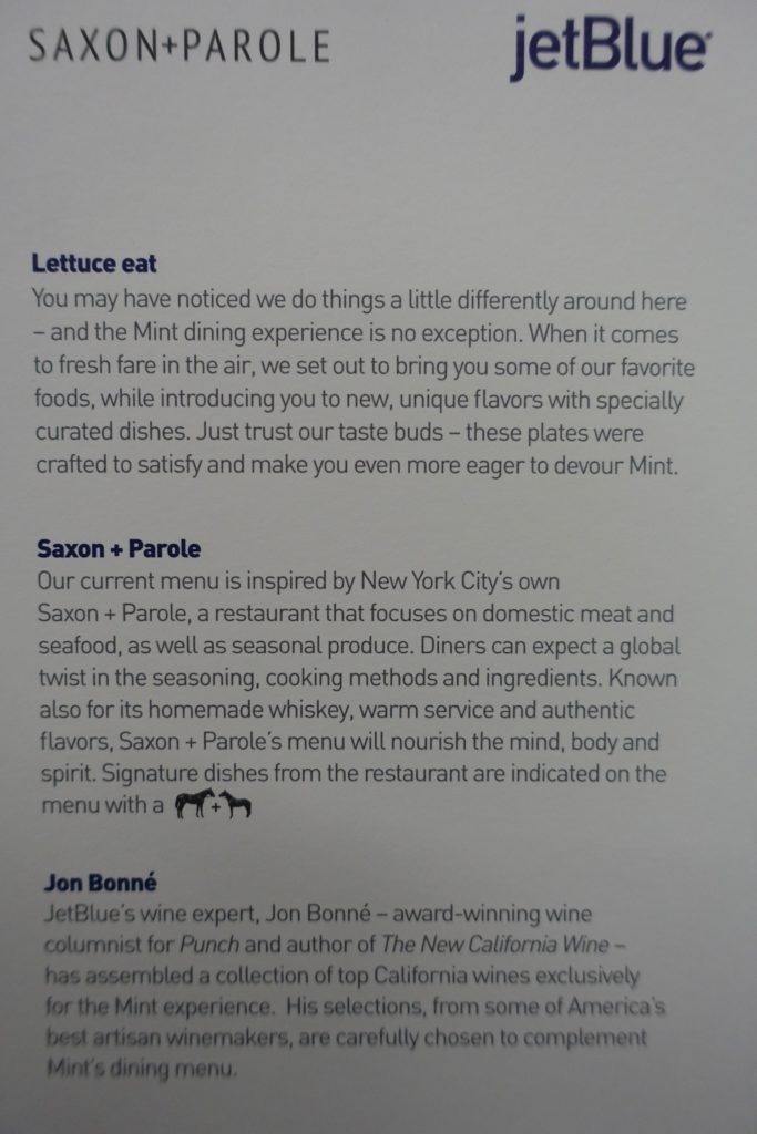 Airbus A321 200 JetBlue Airways Mint Suite Experience Business Class Cabin Inflight Food Meal Services Menu 3