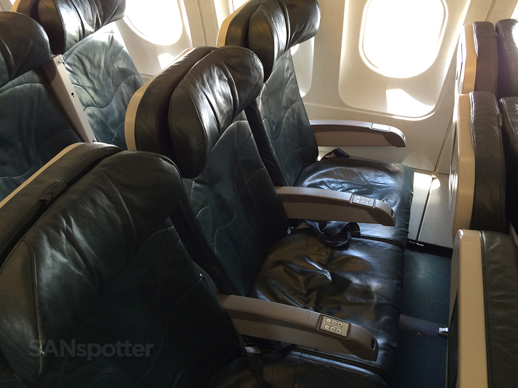 Frontier Airlines Airbus A319 100 Economy cabin standard green leather seats 19A B and C @SANspotter