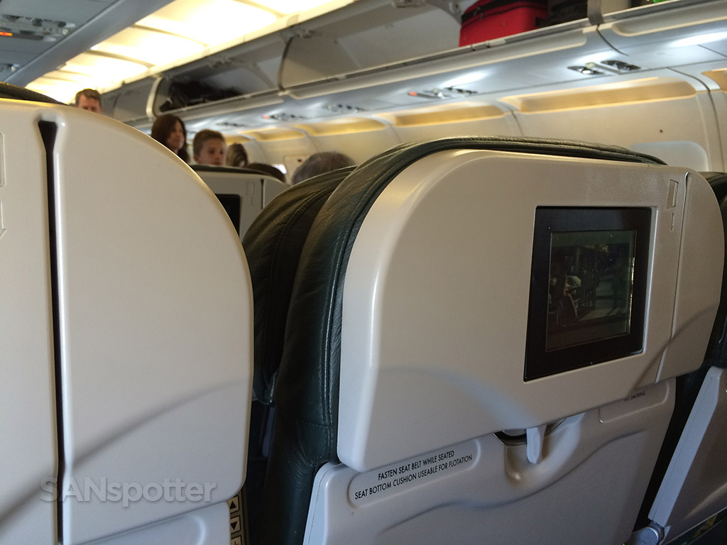 Frontier Airlines Airbus A319 100 Economy cabin standard seats with entertainment system screen @SANspotter