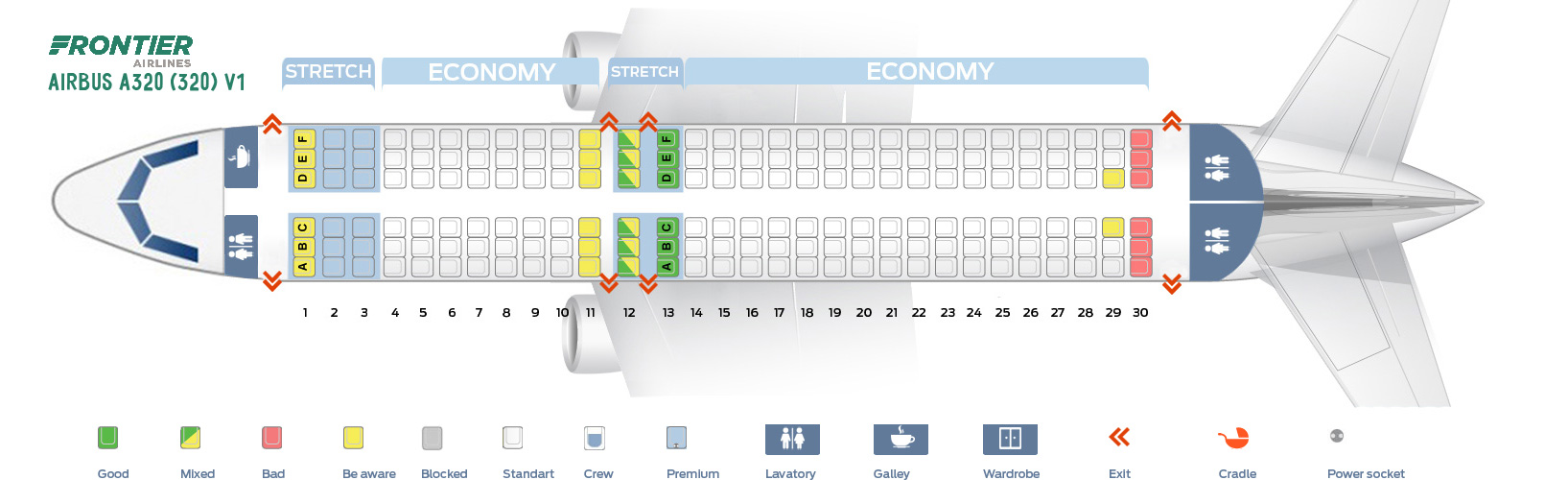Frontier Airlines Airbus A320 200 Seat Map and Seating Chart Cabin V1 320