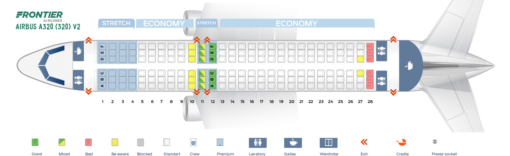 Frontier Airlines Airbus A320 200 Seat Map and Seating Chart Cabin V2 320