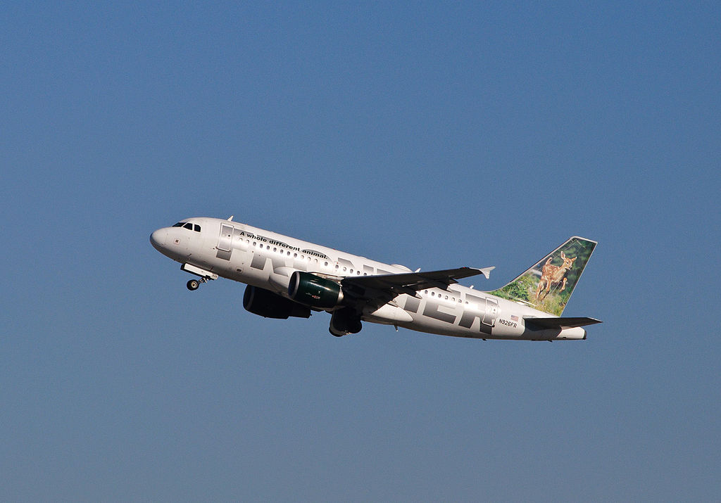 Frontier Airlines Domino Black Tail Deer Fawn Airbus A319 111 N926FR departing Los Angeles International Airport