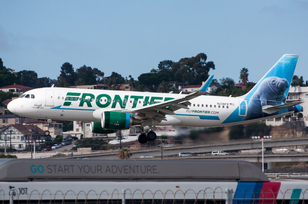 Frontier Airlines N238FR Hugh the Manatee Airbus A320 200 arriving at SAN San Diego International Airport