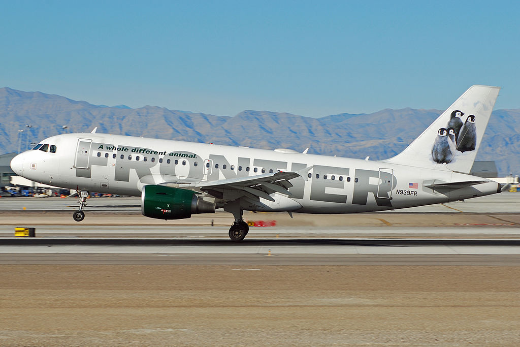 Frontier Airlines N939FR Emperor Penguins Jim Joe Jay Gary Airbus A319 112 landing and takeoff at McCarran International Airport
