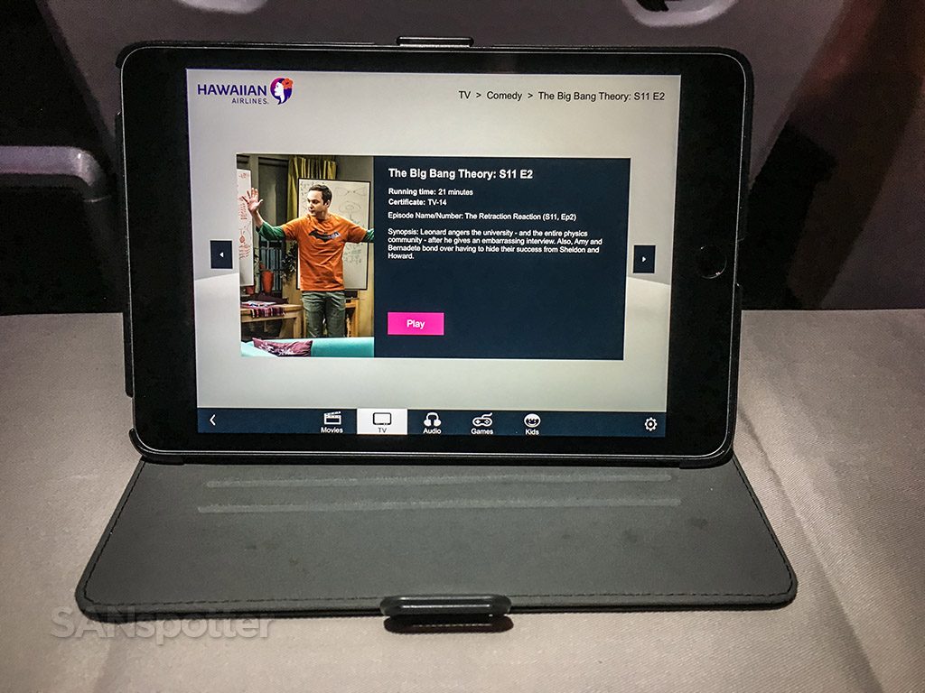 Hawaiian Airlines Aircraft Fleet Airbus A321neo First Class Cabin Inflight Amenities Complementary iPad Mini’s full of good movies and TV