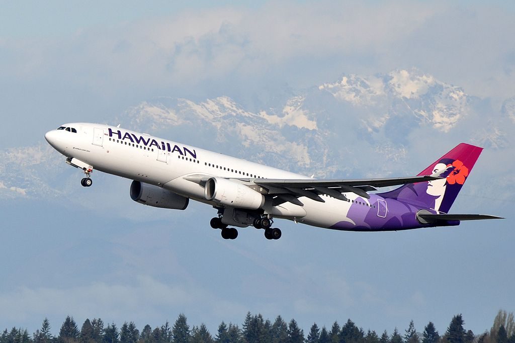 Hawaiian Airlines Widebody Aircraft Fleet Airbus A330 243 N395HA Aa departing Seattle–Tacoma International Airport IATA SEA ICAO KSEA FAA LID SEA