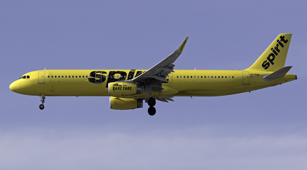 N675NK Spirit Airlines Fleet Airbus A321 200 on final approach at LAX Los Angeles International Airport