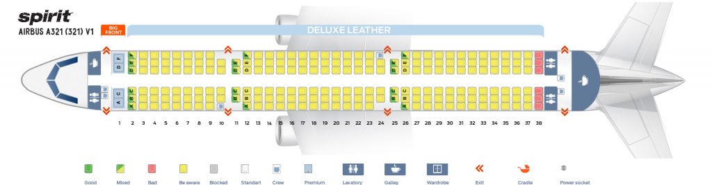 Seat Map and Seating Chart Airbus A321 200 Spirit Airlines V1