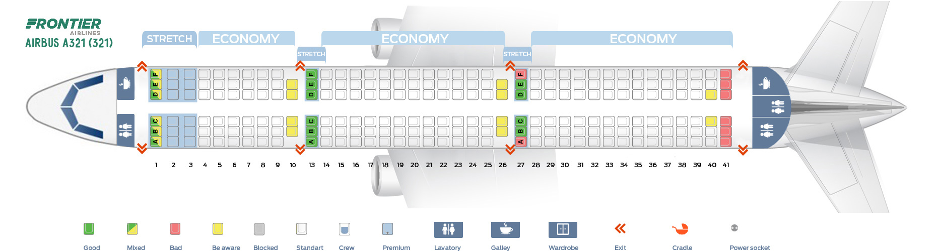 Seat Map and Seating Chart Frontier Airlines Airbus A321 200 321