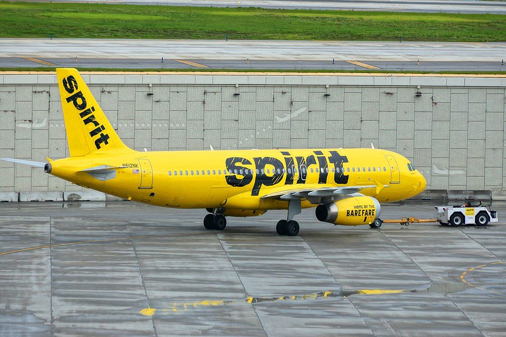 Spirit Airlines Airbus A320 200 N612NK pushed by tug at Fort Lauderdale – Hollywood International Airport