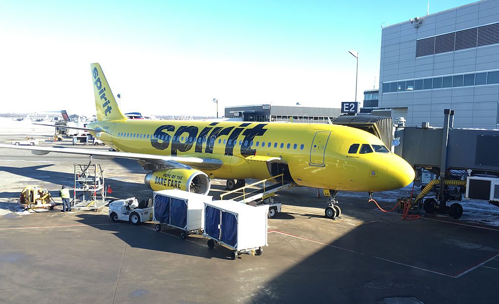 Spirit Airlines Airbus A320 200 N641NK at Minneapolis–Saint Paul International Airport gate E2 prior to boarding