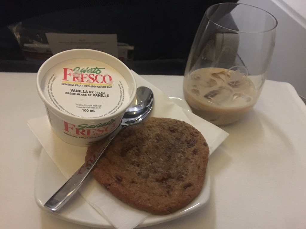 Air Canada Airbus A321 200 Business Class inflight premium long haul domestic transborder special dessert cookie and ice cream