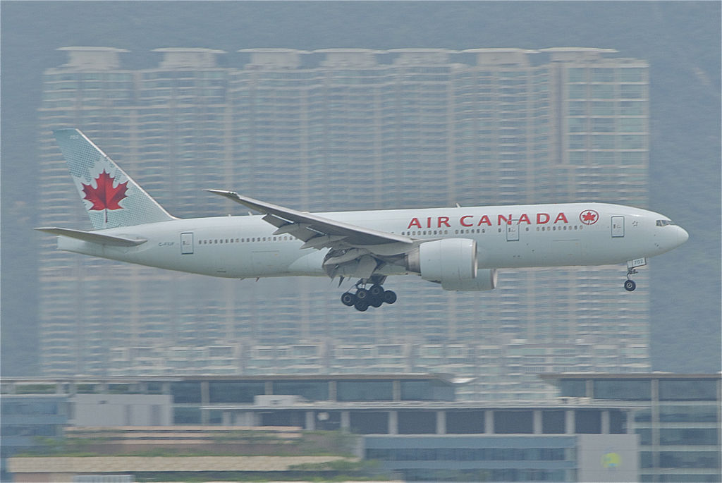 Air Canada Boeing 777 200LR C FIUF on final approach at Hong Kong International Airport