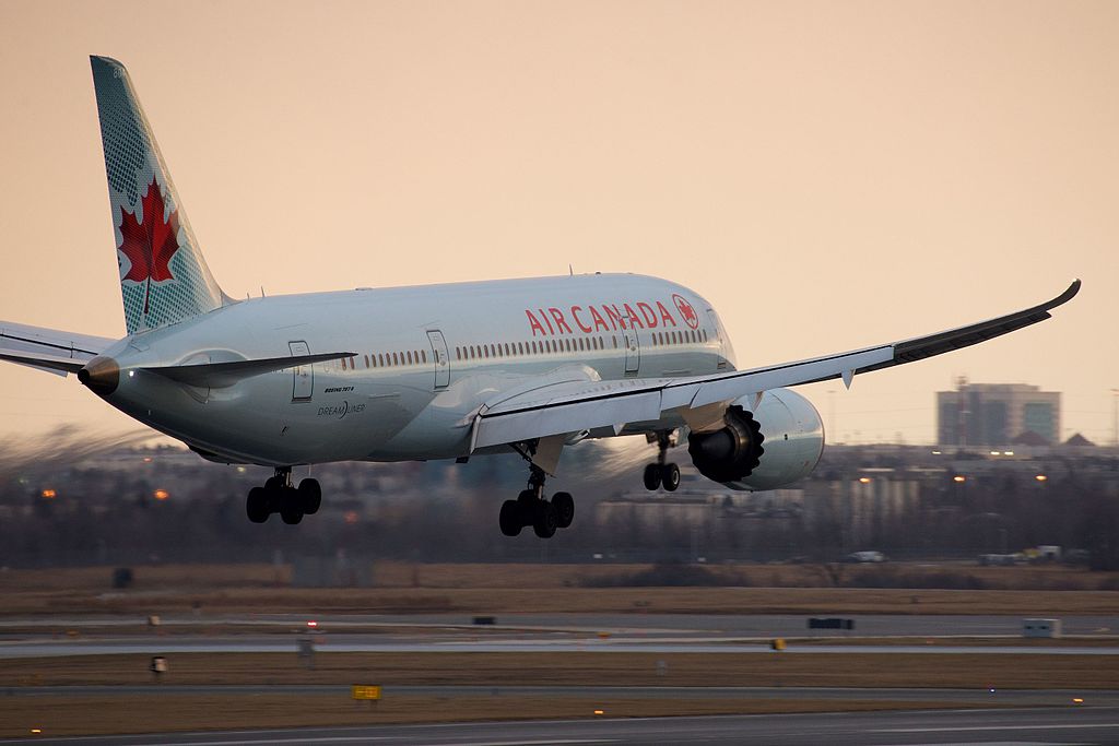 Air Canada Boeing 787 8 Dreamliner C GHPV touch down on 23 at Toronto Pearson International Airport