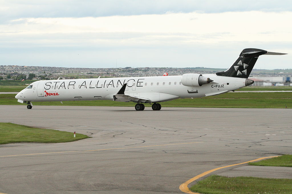 Air Canada Express Jazz on Star Alliance Livery Bombardier CRJ900 C FUJZ at Calgary International Airport