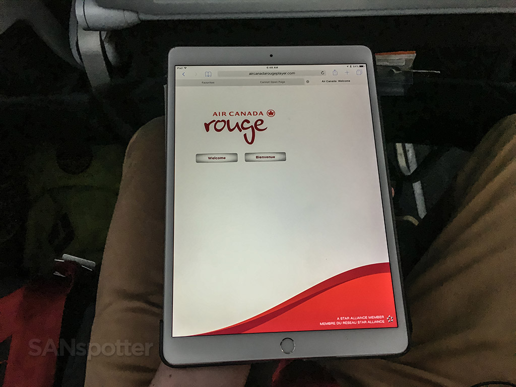 Air Canada Rouge Airbus A321 200 Main menu of the inflight streaming entertainment