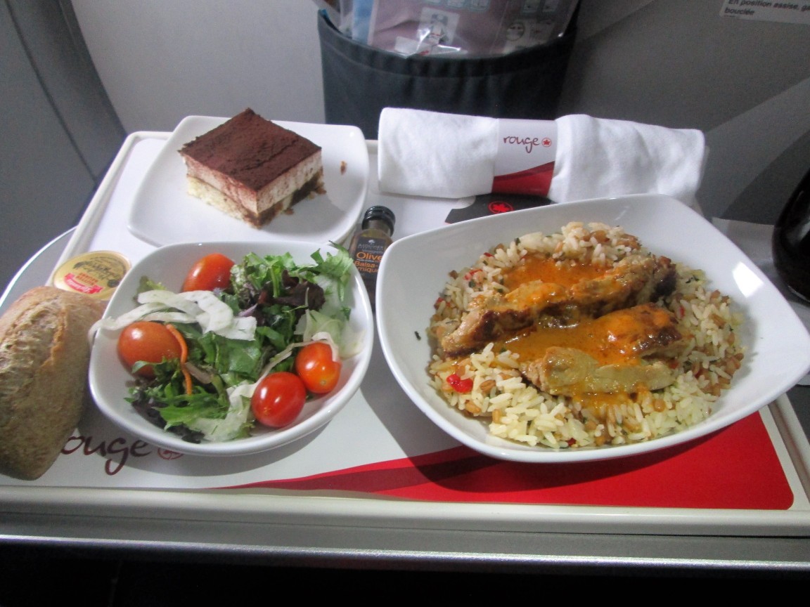 Air Canada Rouge Airbus A321 200 premium economy rouge cabin inflight meal food appetizer main course dessert menu
