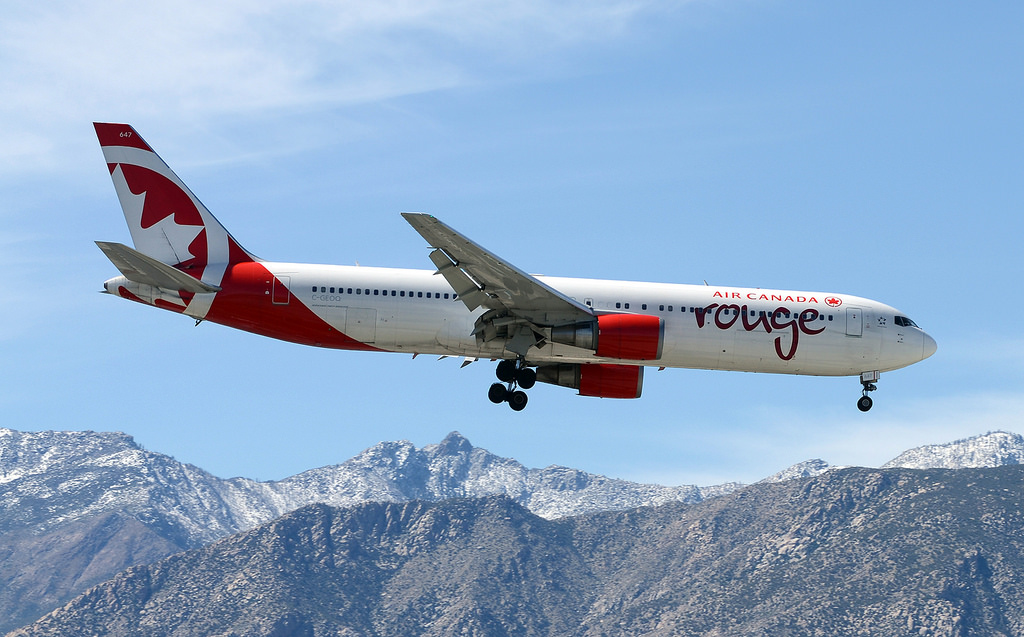 Air Canada Rouge C GEOQ Boeing 767 300ER arrival from Toronto at Palm Springs