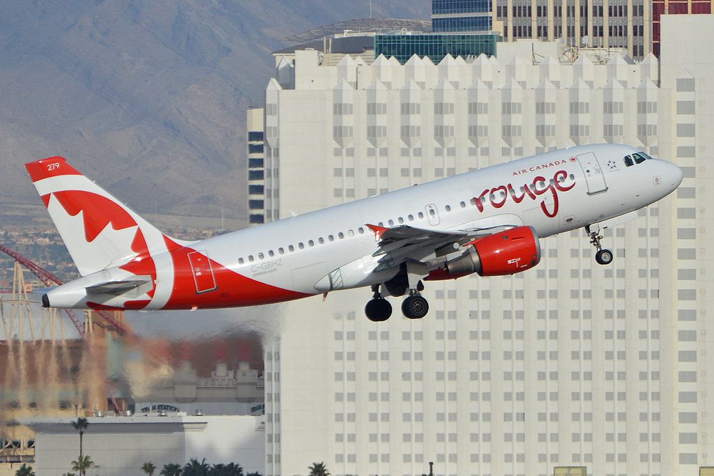 Airbus A319 113 ‘C GBHZ 279’ Air Canada Rouge departing on flight ROU1899 to Vancouver at McCarran International Airport Las Vegas